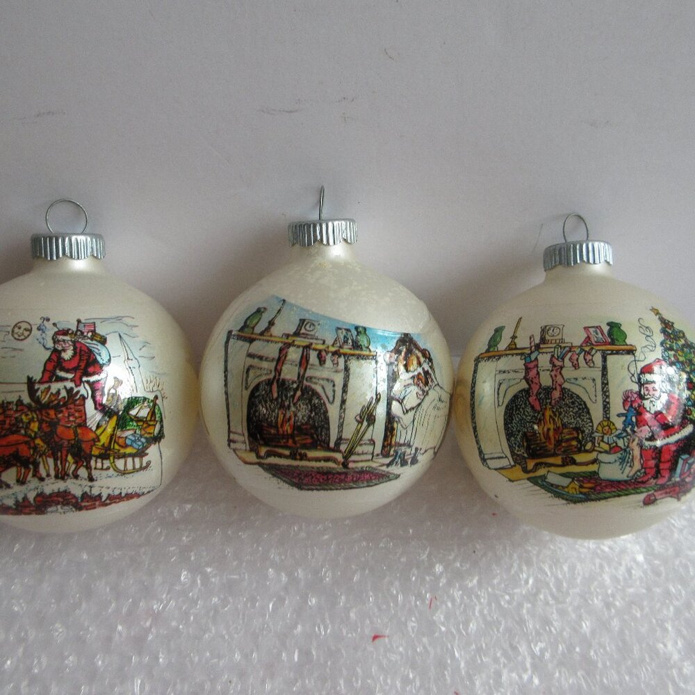 3 Shiny Brite Plastic Wrapped Glass Double Sided Christmas Ornaments *READ*